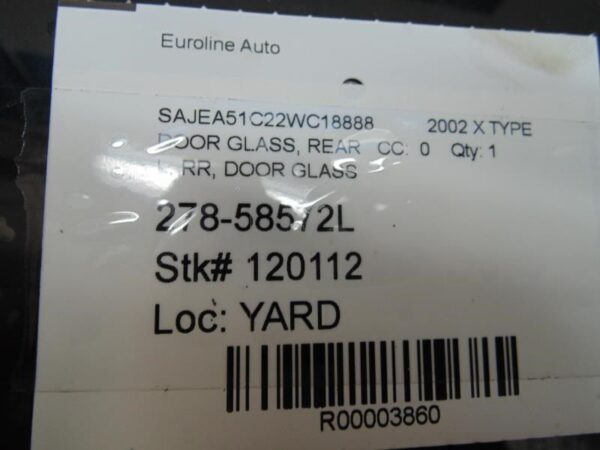 02-08 JAGUAR X TYPE Driver Left Rear Door Glass Sedan AA3860