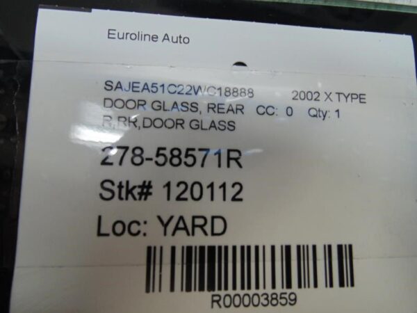 02-08 JAGUAR X TYPE Passenger Right Rear Door Glass Sedan AA 3859