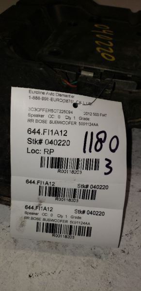 2012 FIAT 500C GUCCI REAR BOSE SUBWOOFER 5091124AA KR118203