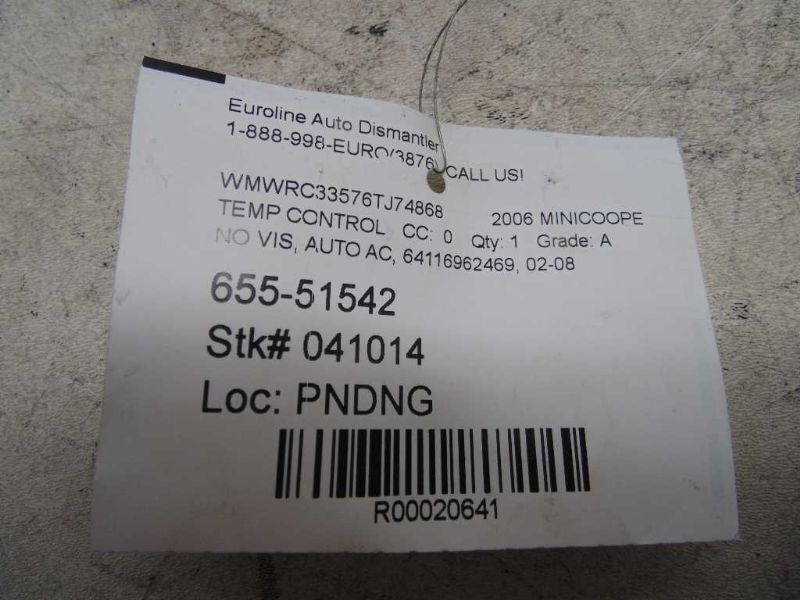 Temperature Control Convertible With AC Fits 04-08 MINI COOPER 20641